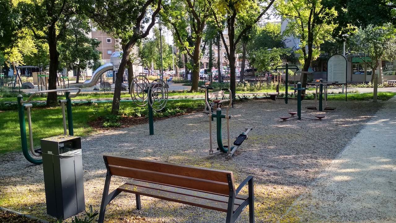 Fitness Park in the Holdudvar park in Óbuda, Budapest