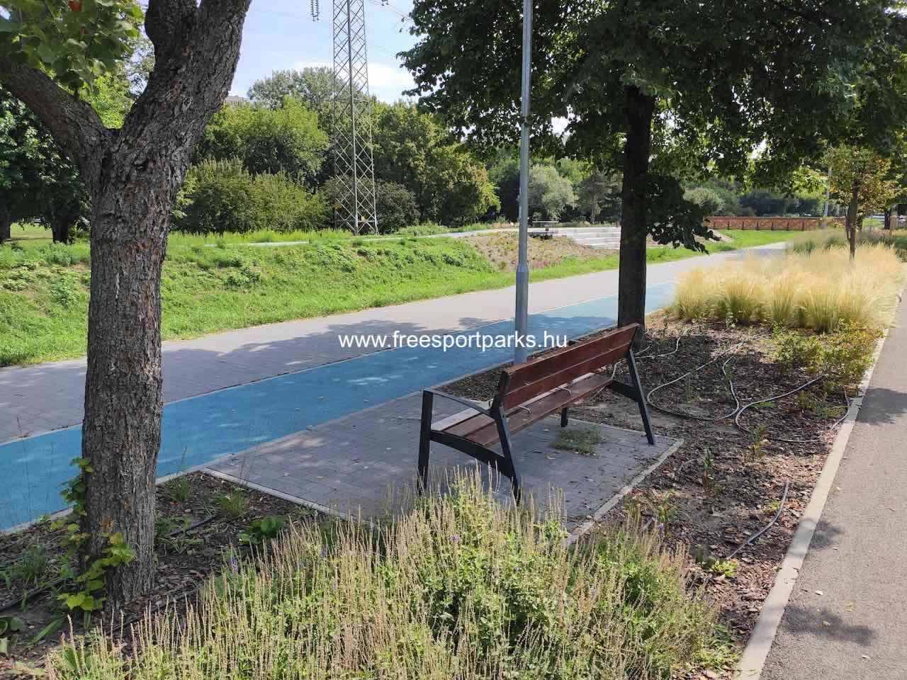 pihenőpad az árnyékban a futópálya mellett - Rákos-patak - Free Sport Parks térkép