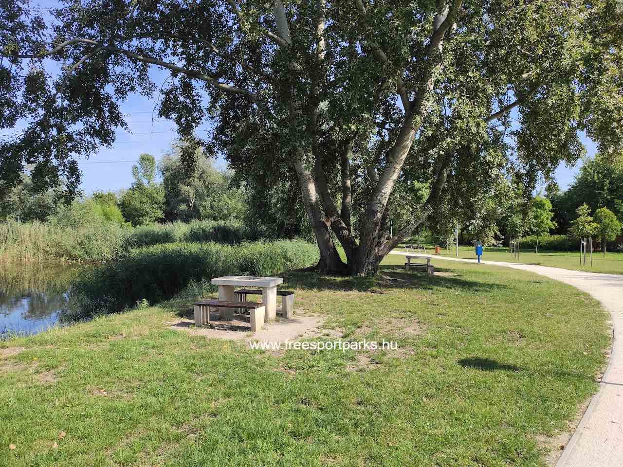 sakkasztalok padokkal a Büdi-tó mellett a Brenner parkban Free Sport Parks blog